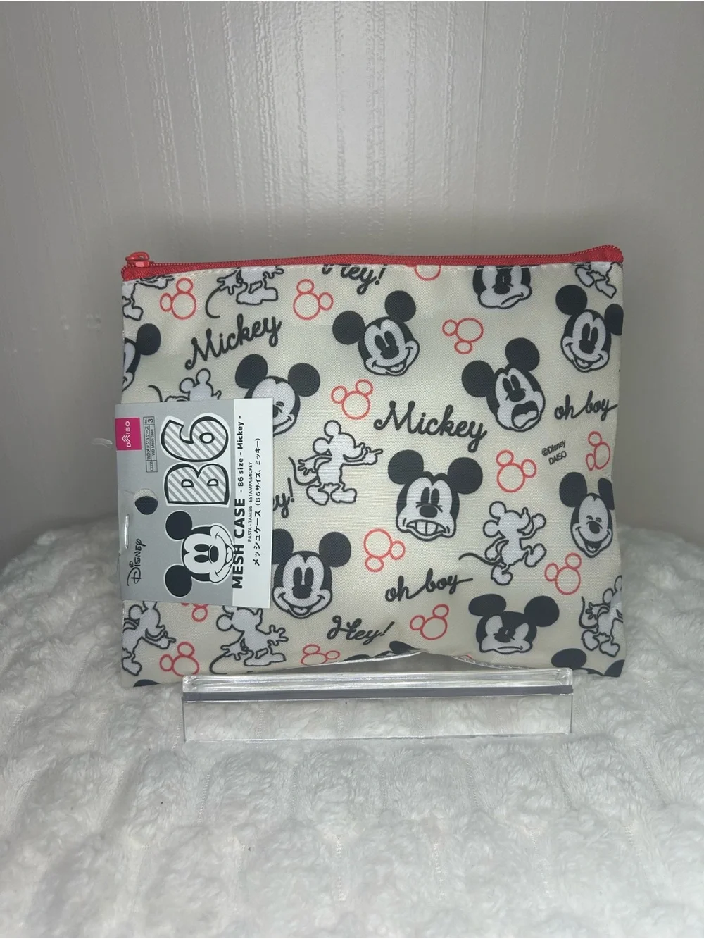 Disney Cream, Black & Red Mickey Pattern Zip Pouch with accessories bundle